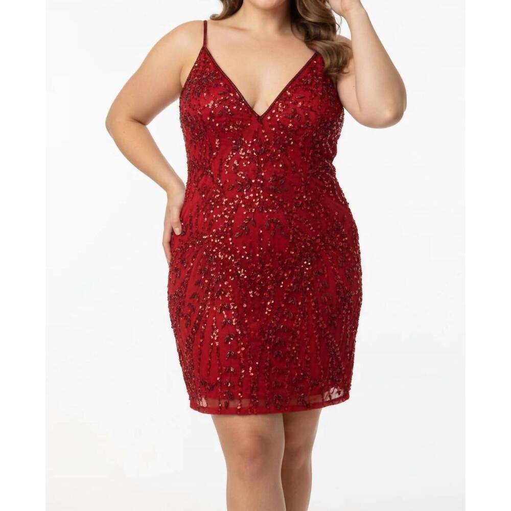 NEW PRIMAVERA radiance sequin cocktail mini dress in ruby